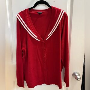Torrid Red Cardigan with White Accents